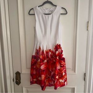 Calvin Klein White Floral Office Formal Knee Length Mini Dress